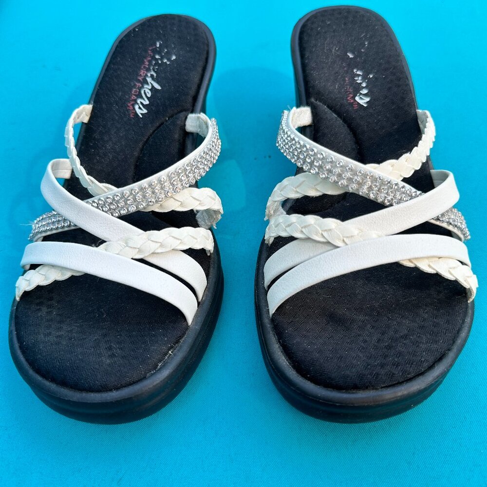 Women's White Rhinestone Skechers sandals, size 7